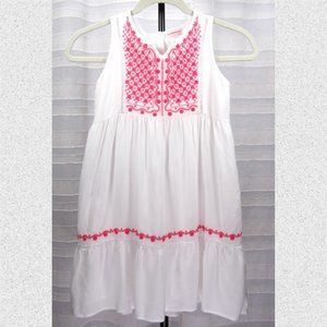 Girls' Design History White Tiered Sleeveless Sundress w/Pink Embroidery - M?